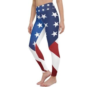 Gearbunch American Flag Leggings Red White Blur Stars & Striped Size Small